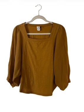 Anthropologie Akemi + Kin square neck Mustard Balloon Sleeve Top Sz S